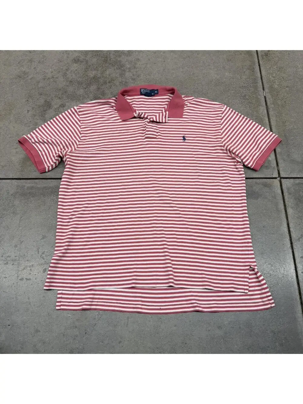 vintage polo ralph lauren pink and white striped polo shirt size xl
